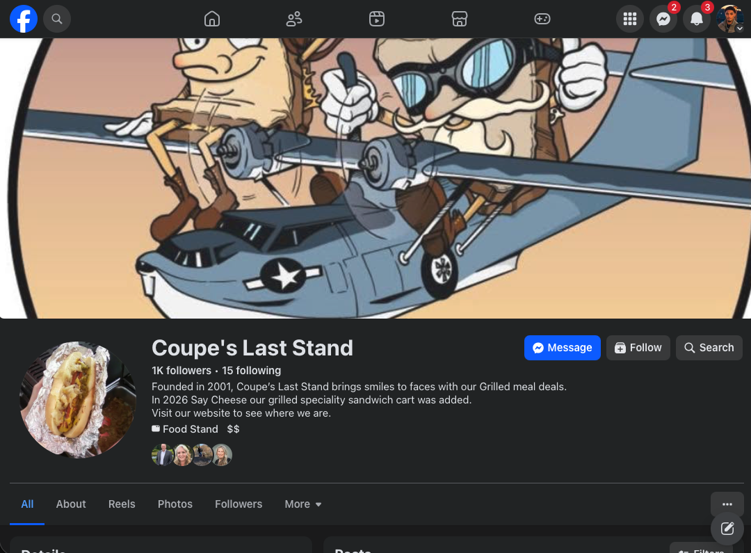 Coupe's Last Stand Facebook page before its website was built